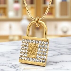 Louis Vuitton Authentic Gold and Silver Padlock Pendant FOR Necklace